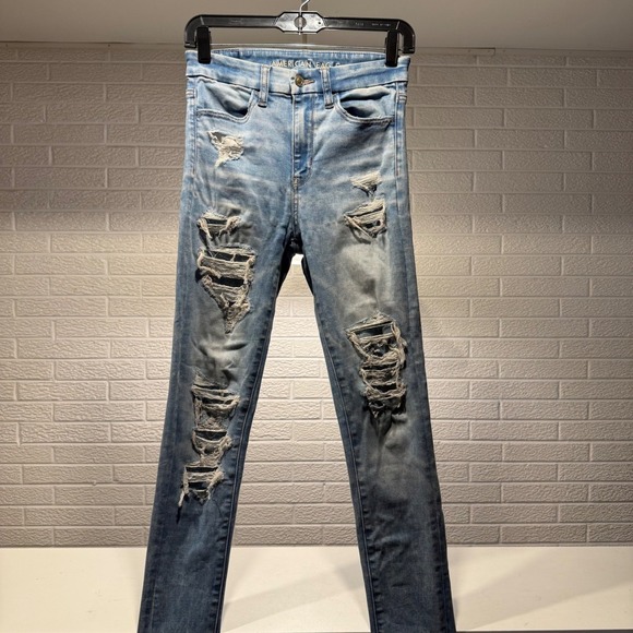 American Eagle Women's Distressed Ripped High Waisted Denim Jeans - Picture 1 of 3